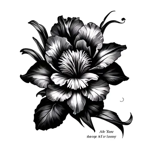 Fine Line Abstract Line And Iris Flower With Word Iris