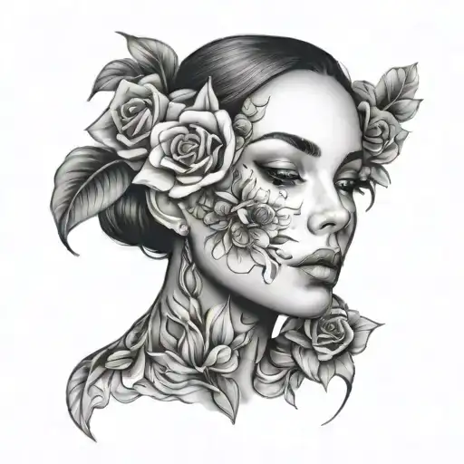 Women Face And Flowers