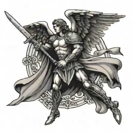 W With St Michael The Archangel Sword And Wings Spread