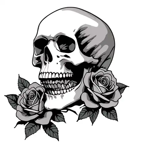 Skull With Three Roses