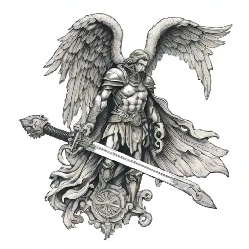 A W With St Michael The Archangel Sword And Wings