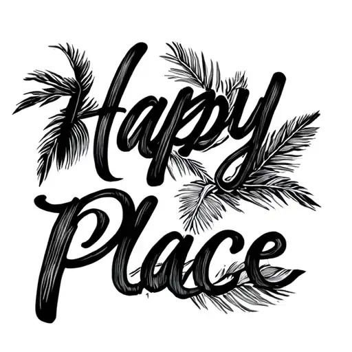 Happy Place Script Into Palm Tree Branch