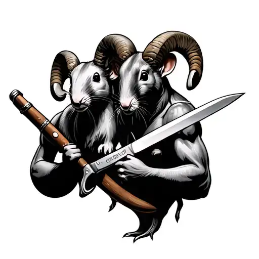 Ram And Rat Holding A Knife