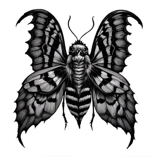 Black Deathawk Moth Tatoo With Lace Wings Spread Wings
