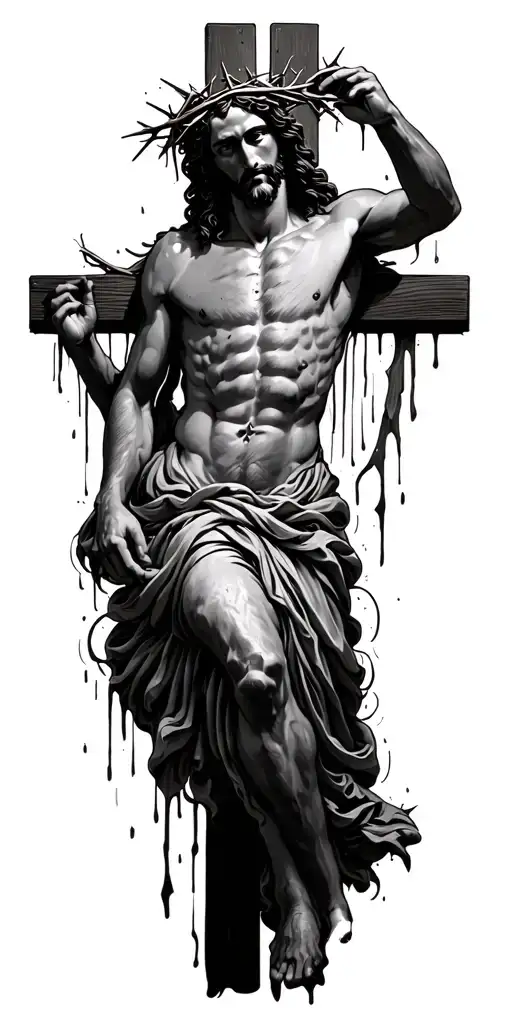 Jesus With Bleeding Crown Of Thorns On The Cross Intertwined Tattoo