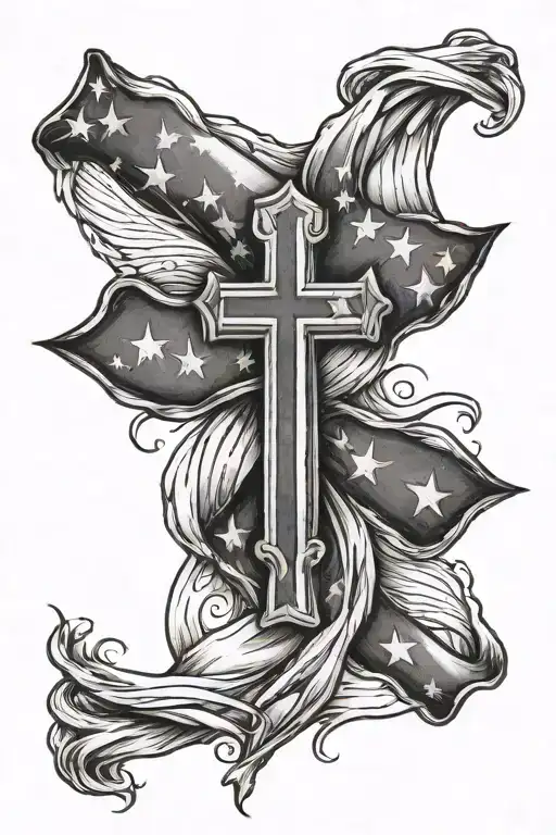 American Flag Inside Cross