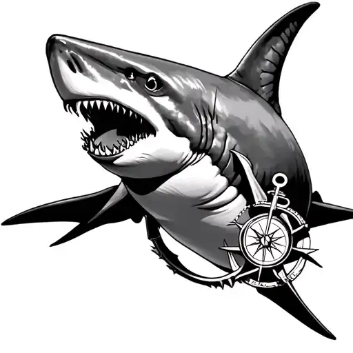 Hammerhead Shark With Anchor And Compass