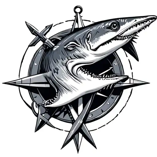 Hammerhead With Anchor And Compass Rose