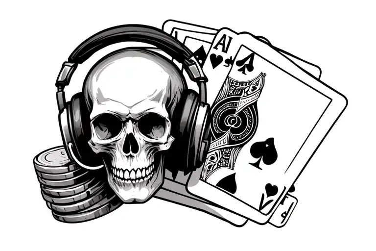 Poker Cards With Skull Wearing Headphones