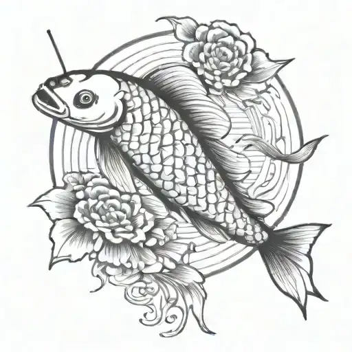 Koi Fish On Fishing Pole Face Encircled