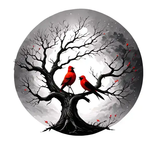 Tree With 2 Red Birds