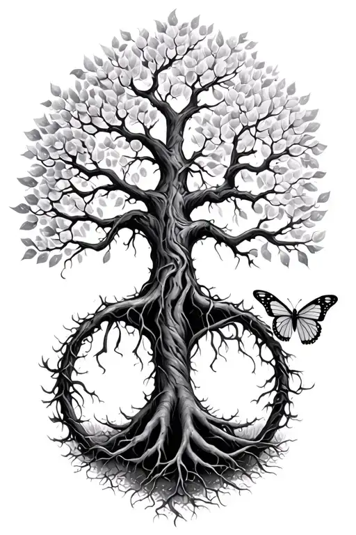 Tree Of Life With Roots And Butterfly Symbolizing The Loss Of A Child