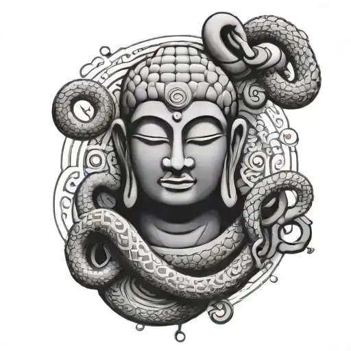 Budda With Snake And Ankh Symbol Intertwined