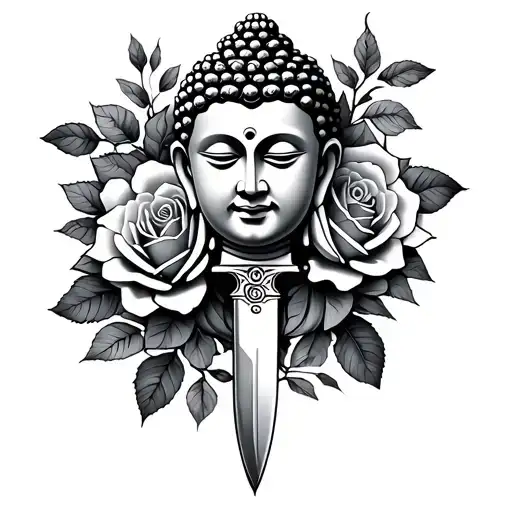 Buddah Roses Knife Surrounded