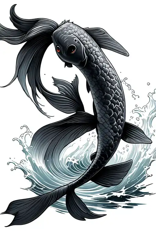 Japanese Koi Jumping Out Of Water Waves