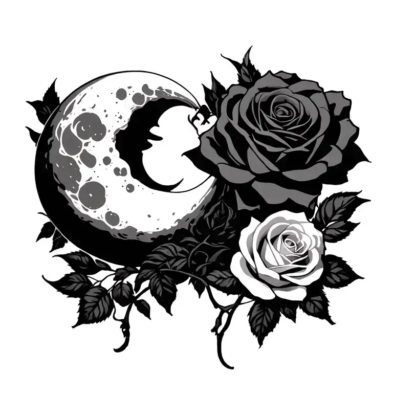 Moon And Roses Intertwined