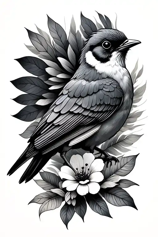 Remembrance Tattoo With Realistic Fantail Bird