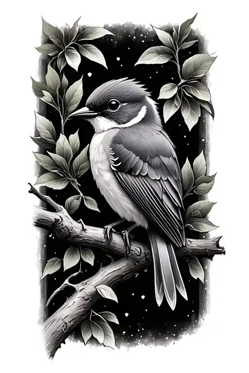 Remembrance Tattoo For Nana Fantail Bird On A Branch Tattoo