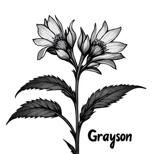 Minimalistic Larkspur With The Stem Turning Into Text Saying 'Grayson'