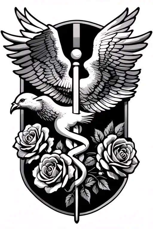 Caduceus Roses Dove Carrying