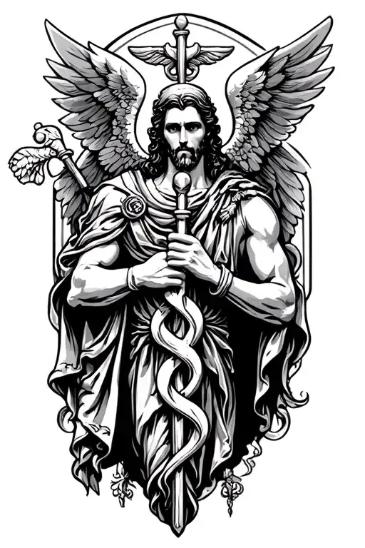 St Raphael Holding Caduceus Staff Symbol
