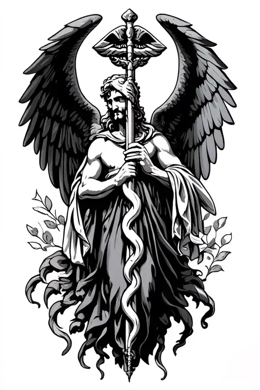 St Raphael Holding Caduceus Staff Symbol Incorporating Elements