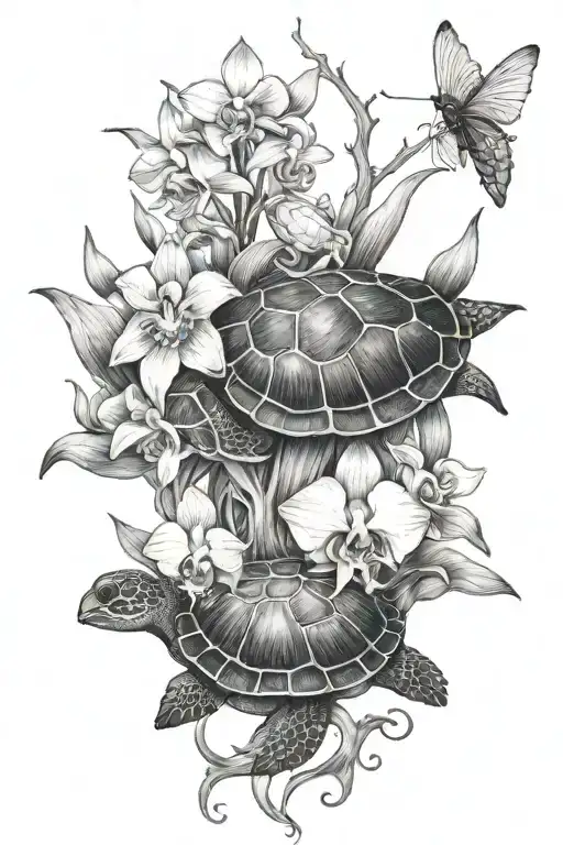 Holy Ghost Orchid And Turtle