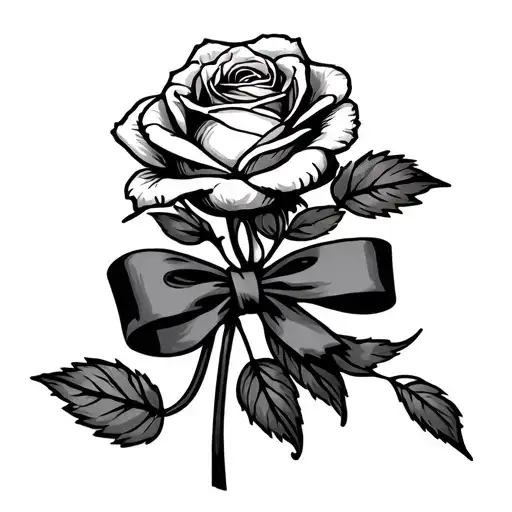 Sweet Pea And Rose Fine Line Tattoo Tied Up With Ribbon Tattoo