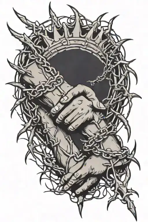 Two Hands Holding The Crown Of Thorns