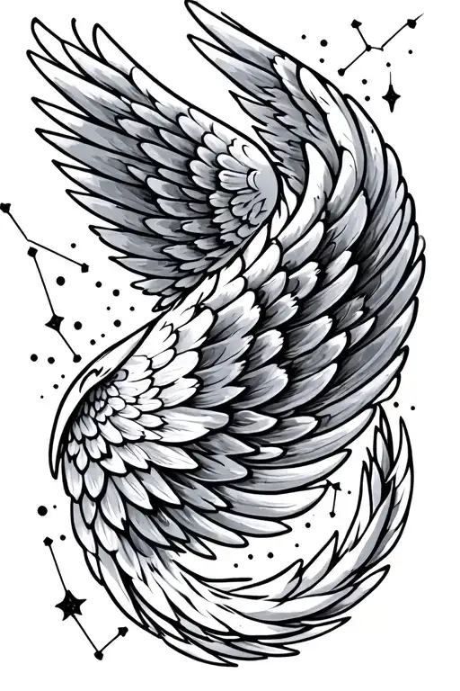 Traditional Angel Wing With Pisces Constellation Intertwined
