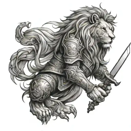 Lion With Armour Holding A Sword