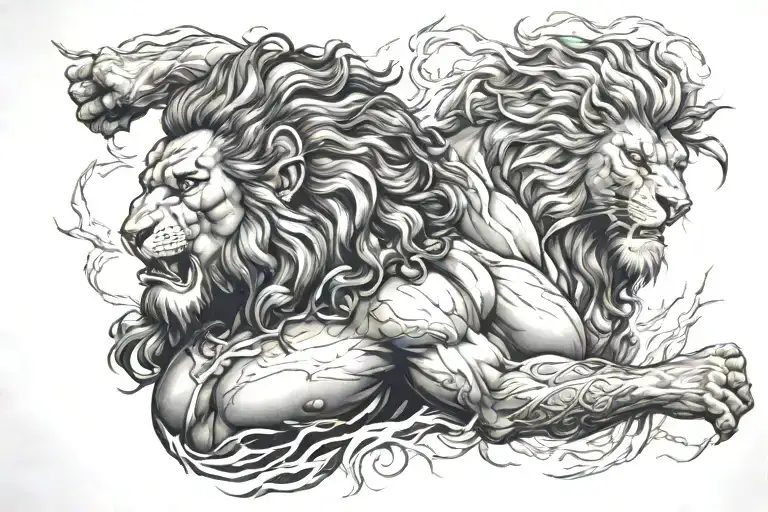 Hercules And Lion Sleeve With Lightning Storm