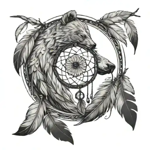 Dream Catcher With Mama Bear Big Feathers