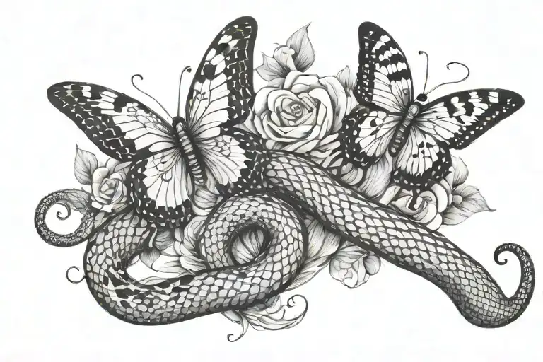 Snake And Butterfly Tattoo