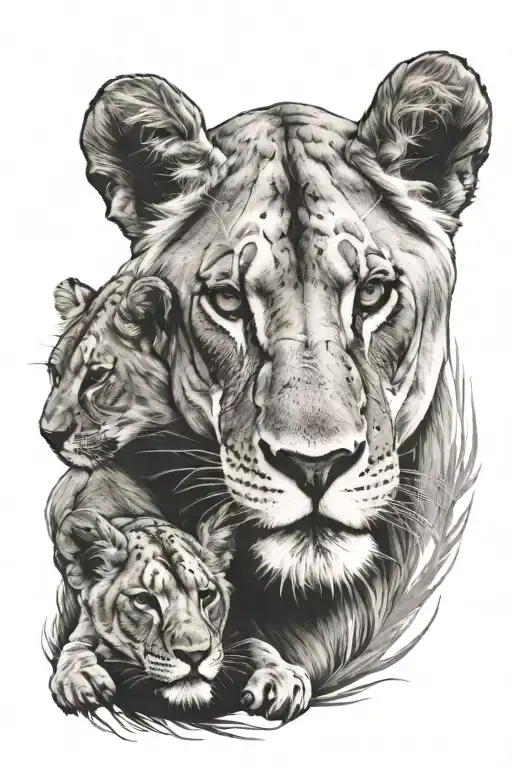 Lioness Protecting Her Cubs Face Only