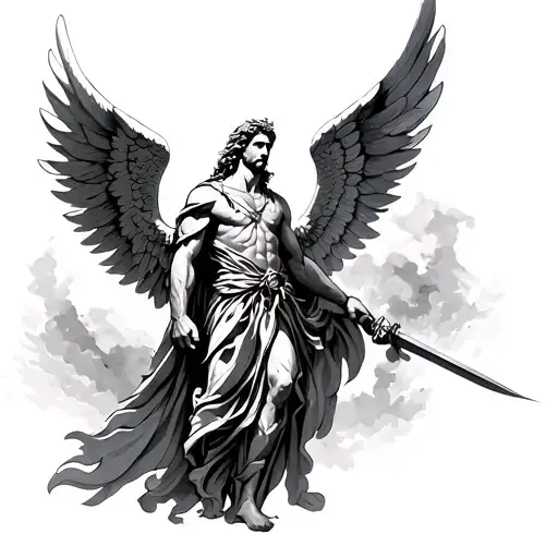 Archangel Michael Goes Like A Warrior With Wings Tattoo