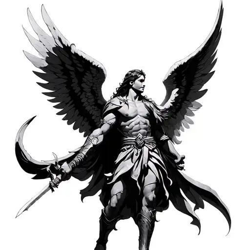 Archangel Goes Like A Warrior With Wings Tattoo
