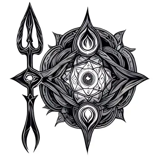 Seven Energy Chakra Hindu Mythology And Trident And Ouroboros