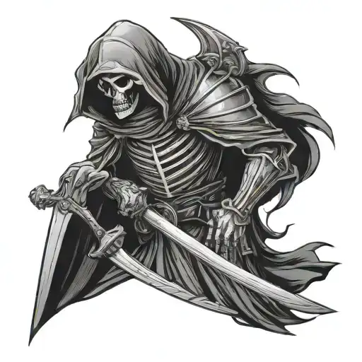 Grim Reaper Wearing Medival Armour Dark And Epic With Shadows In Background