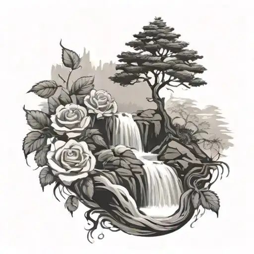 Roses Cypress Tree Growing Out Of Waterfall