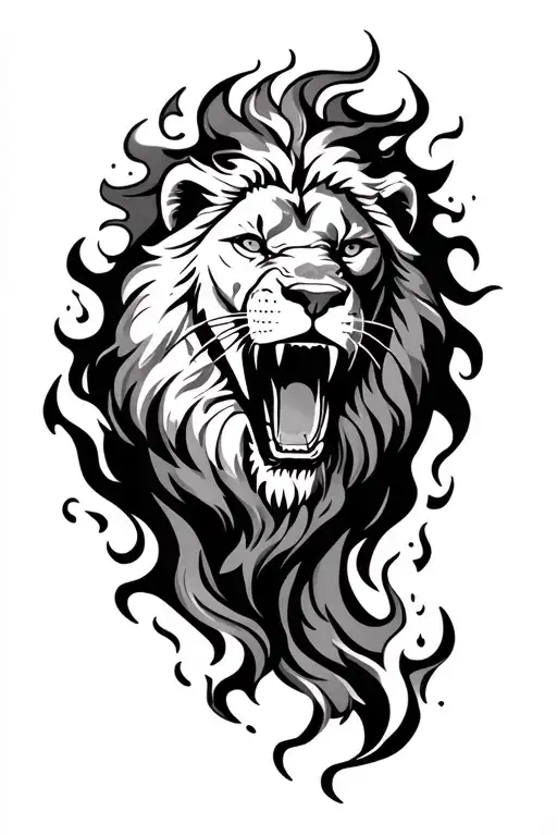 A Protective Lion Roaring Surrounded By Flames Forearm Sleeve