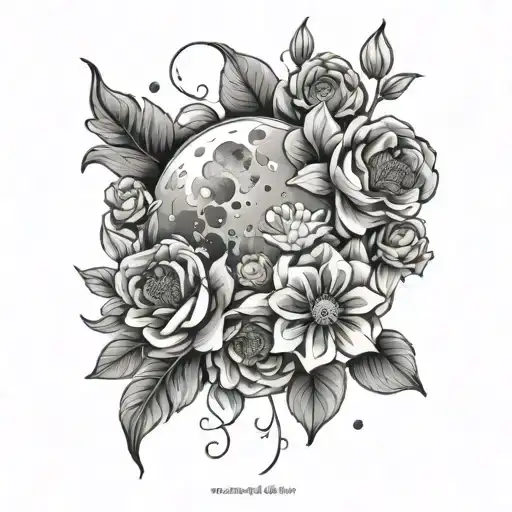 Moon Surrounded By Blooming Flowers