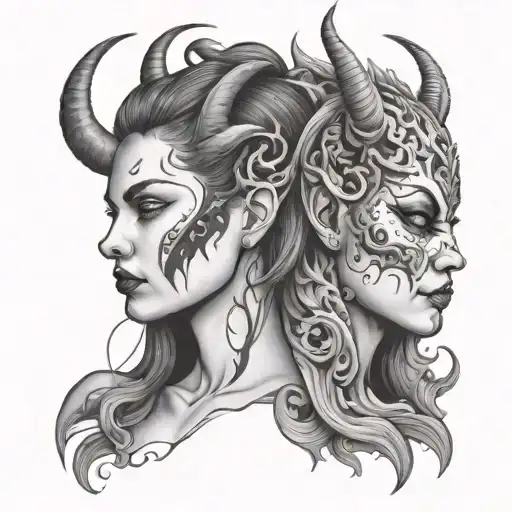 Woman And Demon Split Same Face