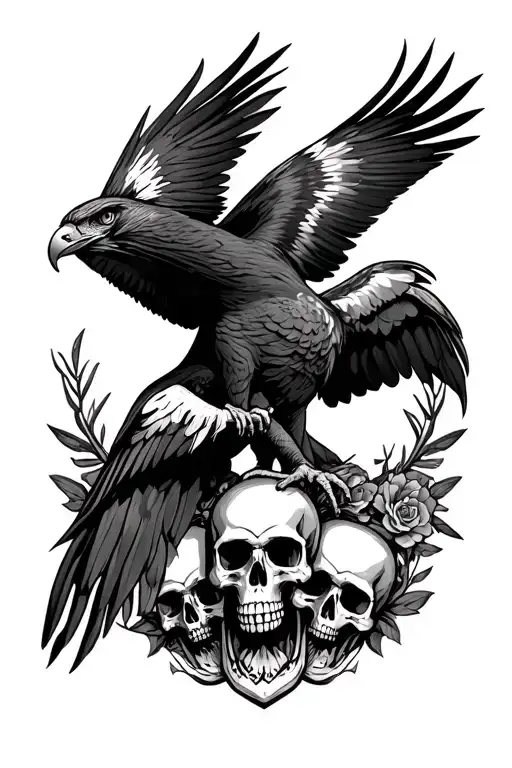 Arm Sleeve With A Hawk And Skulls Surrounded