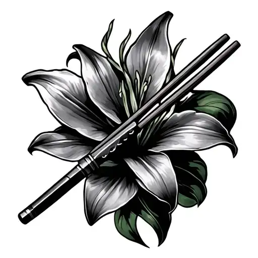 Butcher Knife And Chopsticks In The Middle Of A Lilly