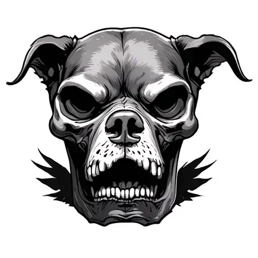 Sad And Angry Dog Skull Tattoo