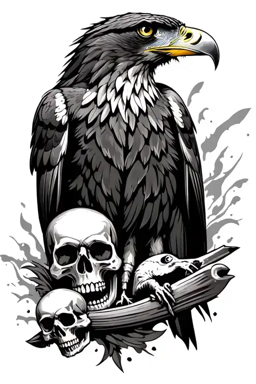 Arm Sleeve With A Hawk And Skulls Surrounded