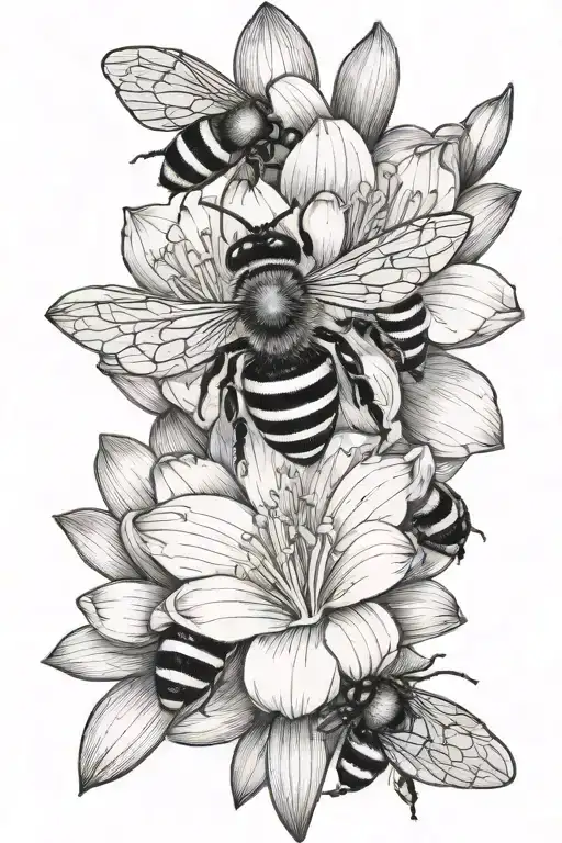 Bee With Crocus Flowers Intertwined