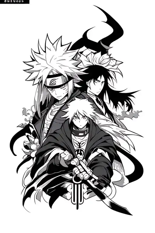 Full Arm Anime Tattoo Of 4 Animes Demon Slayer Naruto One Piece And Bleach