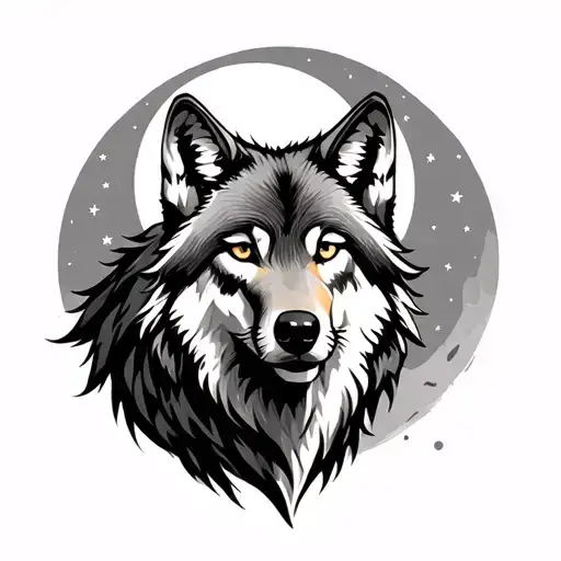 Wolf And Moon Tattoo